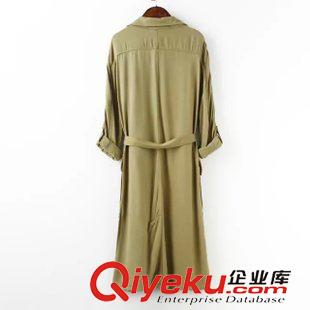 9-10號新款 歐美ZA款 長袖翻領(lǐng)寬松軍綠腰帶風(fēng)衣大衣長款外套女上衣原始圖片2