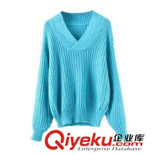 9-10號新款 秋新款女 潮流款顯瘦 V領(lǐng)露肩兩穿寬松大棒針毛衣套頭蝙蝠女上衣原始圖片2