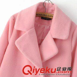 17-18號新款 韓國秋冬新款女 寬松翻領(lǐng)粉色毛呢大衣中長款外套呢子上衣女原始圖片3
