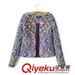 21-22號新款 歐美 民族風復古印花重工刺繡長袖短夾克薄棉衣棉服開衫外套女
