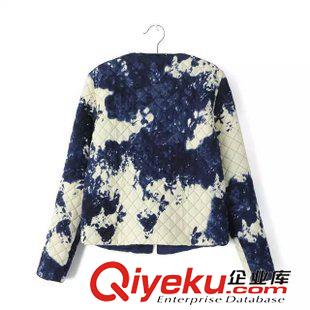 21-22號新款 歐美風秋冬新款女 水墨印花手工繡花盤花亮片薄夾克棉衣開衫外套原始圖片2