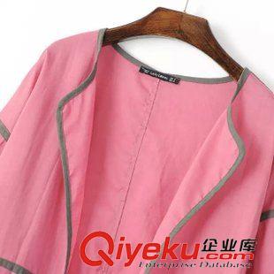 21-22號新款 韓國新款女 七分袖圓領(lǐng)拼色中長款棉麻風(fēng)衣開衫大衣口袋外套原始圖片3