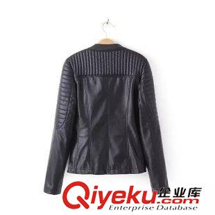 23-24號新款 歐美專柜款 立領(lǐng)斜拉鏈修身機(jī)車皮衣外套女皮夾克PU皮短上衣原始圖片2