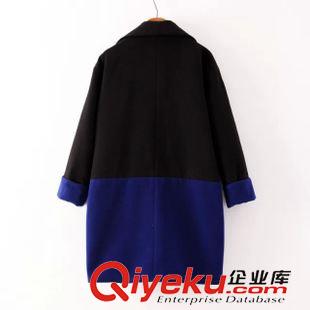 25-26號新款 秋冬新款歐美大牌氣質(zhì)藍(lán)黑拼接繭形大衣廓形翻領(lǐng)毛呢大衣風(fēng)衣外套原始圖片2