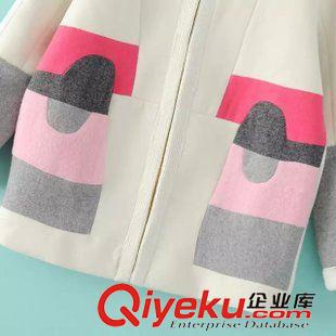 27-28號新款 新款長袖針織拼接撞色寬松羊毛呢大衣女外套中長款呢子大衣原始圖片3
