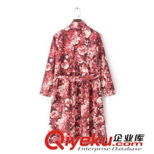 27-28號新款 中國風花朵印花盤扣棉麻風衣開衫大衣外套長款半內(nèi)襯女上衣原始圖片2