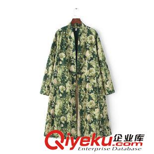 27-28號新款 中國風花朵印花盤扣棉麻風衣開衫大衣外套長款半內(nèi)襯女上衣原始圖片3