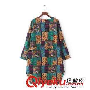 27-28號新款 韓版大碼寬松文藝印花中長款棉麻連衣裙燈籠裙女花裙子原始圖片2