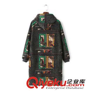 27-28號(hào)新款 大碼寬松幾何印花拼接連帽圈圈棉衛(wèi)衣打底連衣裙女  秋冬女裝原始圖片3