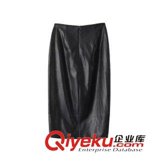 27-28號(hào)新款 歐美dp專柜款 前開(kāi)叉包臀皮裙半裙半身裙PU皮中裙 秋冬新款女原始圖片2