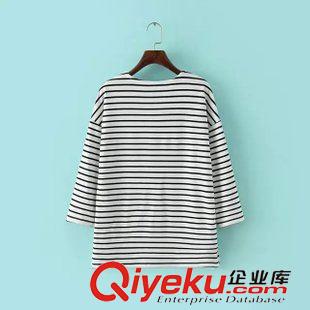 29-30號(hào)新款 韓國(guó)新款女 長(zhǎng)袖圓領(lǐng)貼布刺繡寬松七分袖條紋棉T恤女上衣原始圖片3