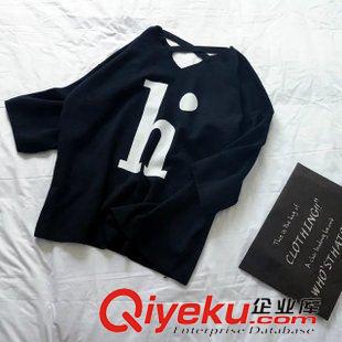 29-30號(hào)新款 韓國(guó)高品質(zhì)dp女裝 七分袖露背寬松字母V領(lǐng)針織衫毛衣女套頭衫女原始圖片2