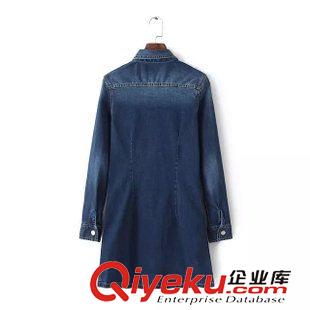 29-30號新款 爆款女裝 歐美dp明星款 水洗雙口袋修身復(fù)古牛仔襯衫連衣裙女原始圖片2