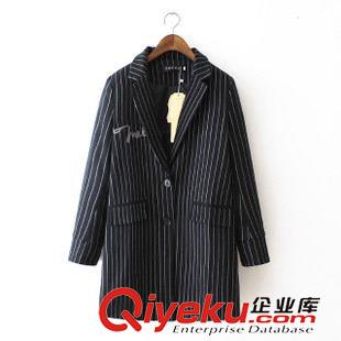 29-30號新款 歐美寬松大版 字母刺繡印花毛呢豎條紋西服西裝大衣外套女秋冬款原始圖片3
