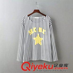 1-2號新款 秋裝新款女裝 星星豎條紋字母印花長袖圓領(lǐng)寬松棉T恤女短上衣女原始圖片3