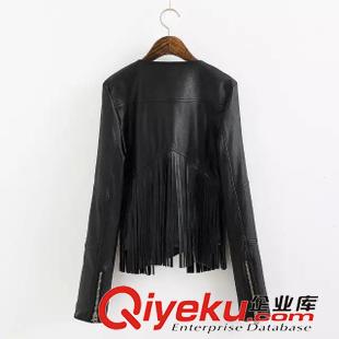 1-2號新款 秋季歐美dp 圓領流蘇拼接夾克皮衣女短上衣機車皮衣PU皮短外套