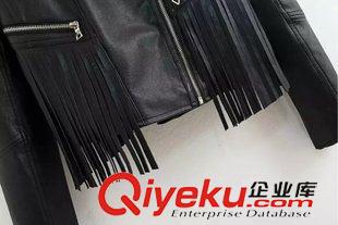 1-2號新款 秋季歐美dp 圓領流蘇拼接夾克皮衣女短上衣機車皮衣PU皮短外套