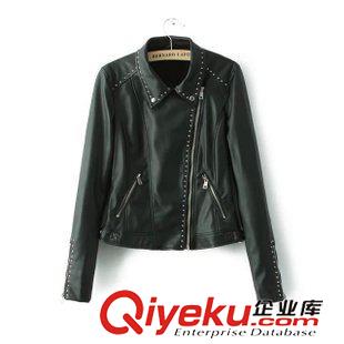 1-2號新款 秋歐美dp ZA鉚釘翻領(lǐng)夾克短皮衣PU皮皺褶收腰機車皮衣外套女