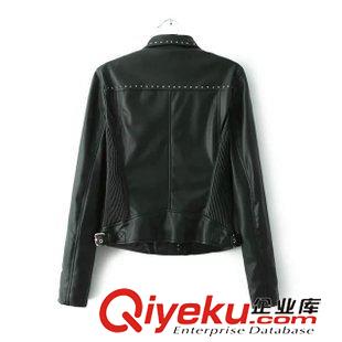 1-2號新款 秋歐美dp ZA鉚釘翻領(lǐng)夾克短皮衣PU皮皺褶收腰機車皮衣外套女