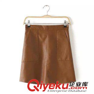 3-4號新款 歐美dp  時尚高腰大口袋A字裙半身裙短裙PU皮裙女裙子 秋女裝新