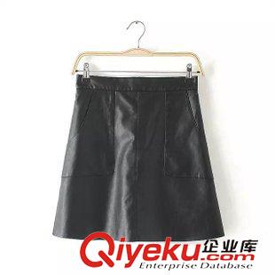 3-4號新款 歐美dp  時尚高腰大口袋A字裙半身裙短裙PU皮裙女裙子 秋女裝新