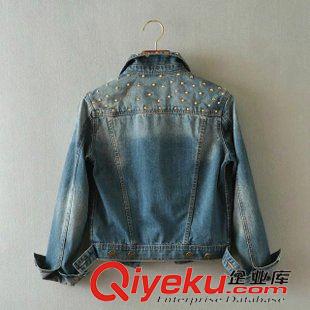 7-8號(hào)新款 歐美高品質(zhì)手工百顆鉚釘修身短版氣質(zhì)牛仔外套朋克機(jī)車夾克牛仔衣原始圖片2