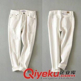 7-8號新款 歐美AA款水洗破洞中腰牛仔褲長褲哈倫褲女褲熱褲  顯瘦潮款原始圖片2