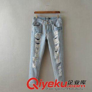 7-8號(hào)新款 爆款女褲 明星范冰冰款水洗破洞中腰哈倫褲垮褲女褲牛仔褲九分褲原始圖片2