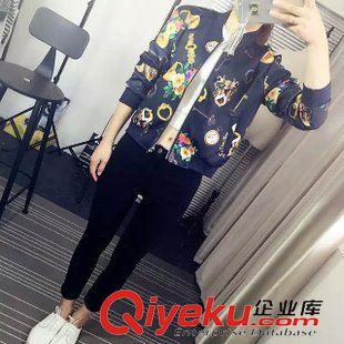 21-22號(hào)新款 2015早秋新款女裝 空氣層鑰匙扣印花立領(lǐng)夾克棒球服短外套女上衣原始圖片3