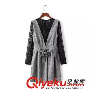 21-22號新款 蕾絲鏤空打底衫T恤+西裝蝴蝶結腰帶背帶連衣裙兩件套裙 秋女裝新原始圖片2