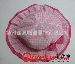兒童帽 供應廠家直銷全棉女童蝴蝶結(jié)盆帽 格子布漁夫帽 朝陽格遮陽帽子原始圖片2