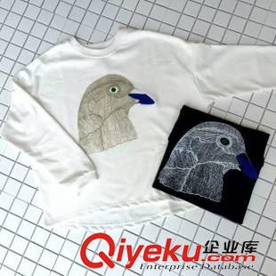 2015-09-19 2015秋季韓版手繪小鳥(niǎo)毛巾刺繡百搭毛圈面料圓領(lǐng)套頭休閑衛(wèi)衣原始圖片3