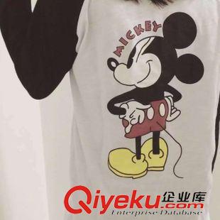 2015-08-31 2015秋季韓版后背可愛米奇卡通字母印花純色插肩加厚長袖套頭T恤原始圖片2