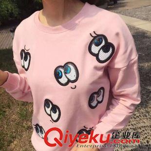 2015-08-20 2015秋季韓版可愛大眼睛亮片刺繡長袖套頭圓領(lǐng)衛(wèi)衣原始圖片2