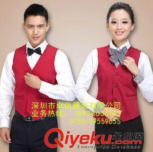 馬甲 廠家直供新款深綠色男女修身V領(lǐng)開胸超市、酒店制服原始圖片2