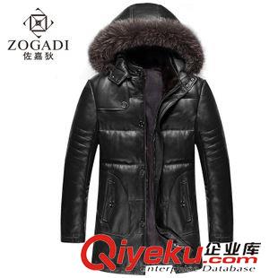 皮 衣 冬裝帶帽外套綿羊皮羽絨服 中長(zhǎng)款天鵝絨男士zp皮衣 Zogadi男式原始圖片2