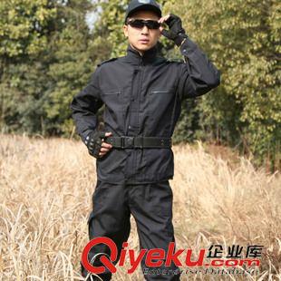 保安春秋套裝 春秋作訓服 戶外黑網(wǎng)格作戰(zhàn)服 黑色訓練服 保安服  廠家直銷原始圖片2