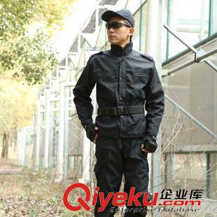 保安春秋套裝 春秋作訓服 戶外黑網(wǎng)格作戰(zhàn)服 黑色訓練服 保安服  廠家直銷原始圖片3