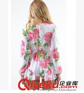 9-1 速賣通爆款 時(shí)尚潮流長袖V領(lǐng)性感修身印花花朵連體褲原始圖片3