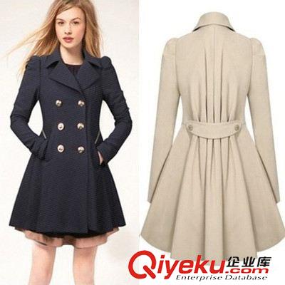 9-4 2015女式春秋大碼雙排扣中長款風(fēng)衣外貿(mào)修身通勤外套女原始圖片3