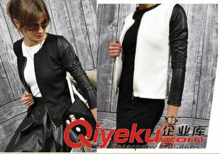 9-7 歐美風(fēng)2015秋季皮袖拼接棒球服夾克 拉鏈長袖外套原始圖片2