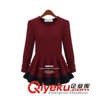 8月5日 新款歐美風(fēng) 長袖拼接加大碼女裝 胖mm打底裙顯瘦連衣裙原始圖片2