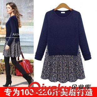 8月6日 2015新款歐美女寬松印花連衣裙胖MM大碼長(zhǎng)袖連衣裙原始圖片2