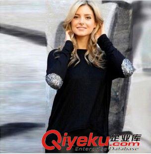 8月15日 速賣通新款 外貿(mào) 閃粉拼接 圓領(lǐng)不規(guī)則 女士百搭上衣 跑量價(jià)6818原始圖片2