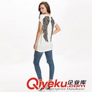 8月17日 2015 速賣通新款 獨特后背天使翅膀印花 落肩卷袖寬松T恤原始圖片3
