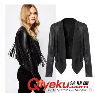 8月21日 速賣通ebay熱賣2015秋冬爆款個性PU皮流蘇短款皮衣外套女