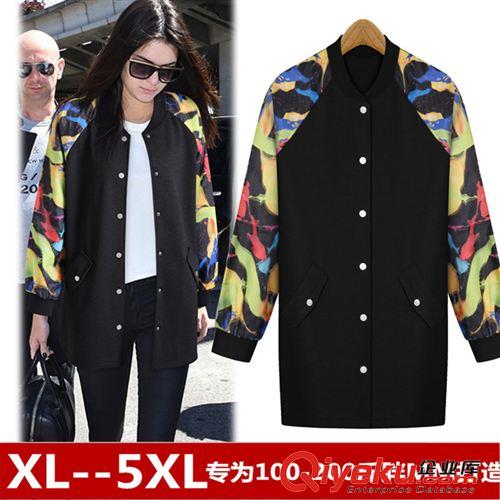 馬甲外套 歐美大碼 大碼女裝 胖MM秋冬新款印花開衫棒球服 外套原始圖片2