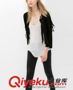 小西服 2015時尚女性的黑色小翻領流蘇不規則短夾克隨意穿破的襯衫原始圖片2