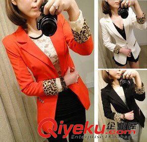 小西服 2015外貿(mào)熱銷速賣通歐美新品爆款豹紋翻邊單扣修身墊肩小西裝3色
