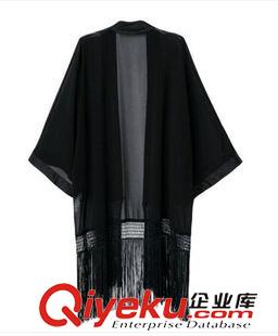 開衫 新款歐美風(fēng)HM流蘇和服式蝙蝠雪紡開衫外套 女式上衣原始圖片2